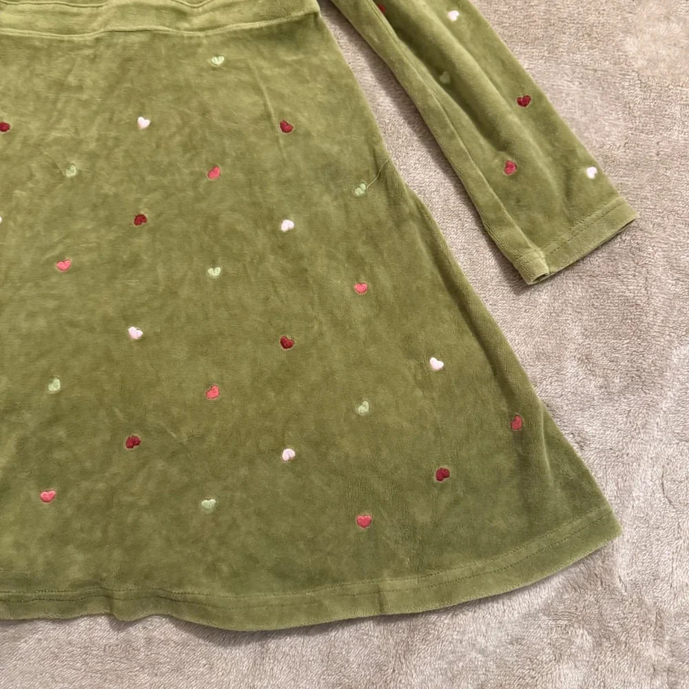 Gymboree Girls Olive Green Velour Hooded Heart Dress Long Sleeve Size 6